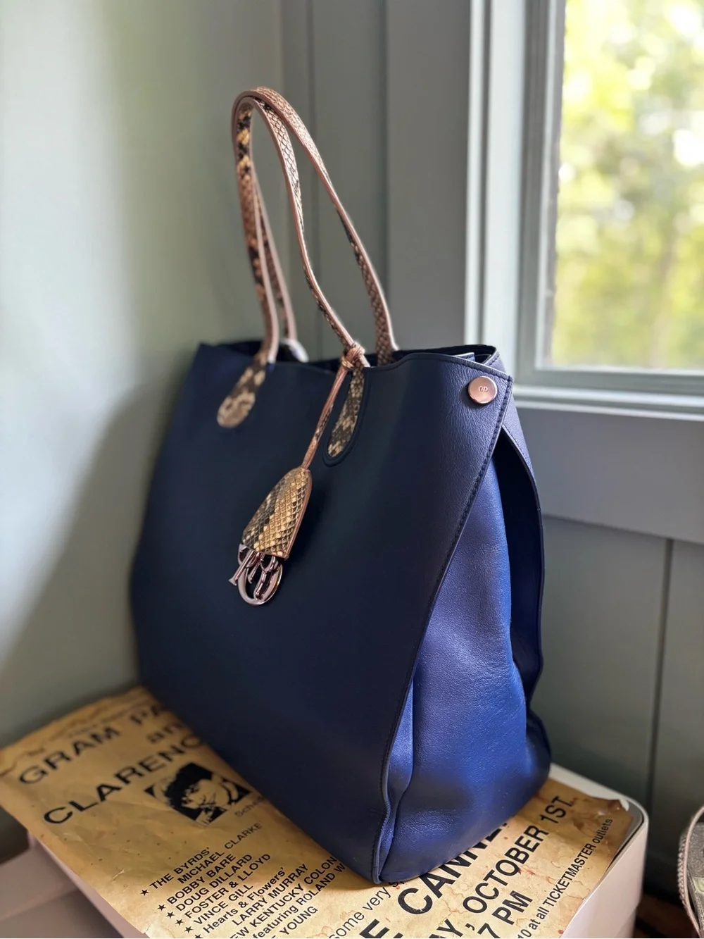 Christian Dior Large DiorAddict Exotic Python Leather Blue Shopping Tote EUC
